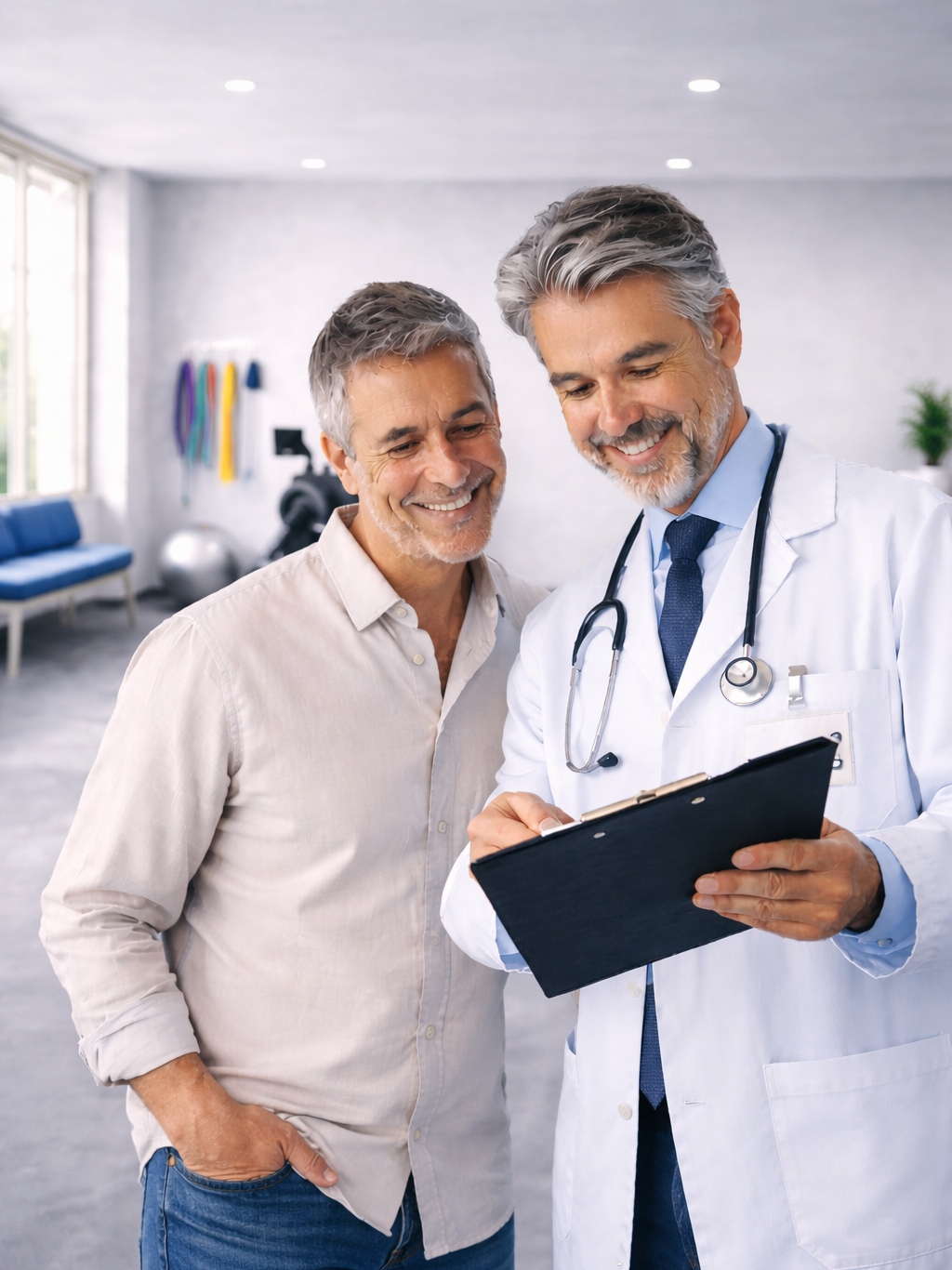 medico e paziente consultano cartella in sala medica